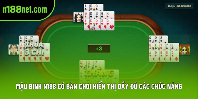 Mậu binh N188 có bàn chơi hiển thị đầy đủ các chức năng Mậu binh N188 có bàn chơi hiển thị đầy đủ các chức năng